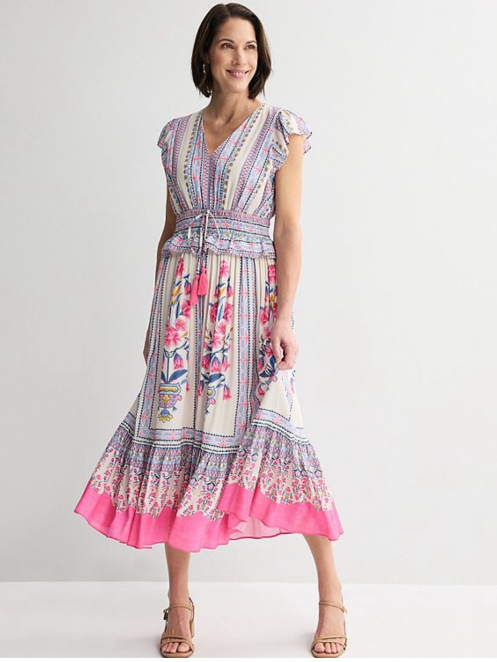 NWT Farmers Market Pink Floral Boho Midi Dress Sz Small